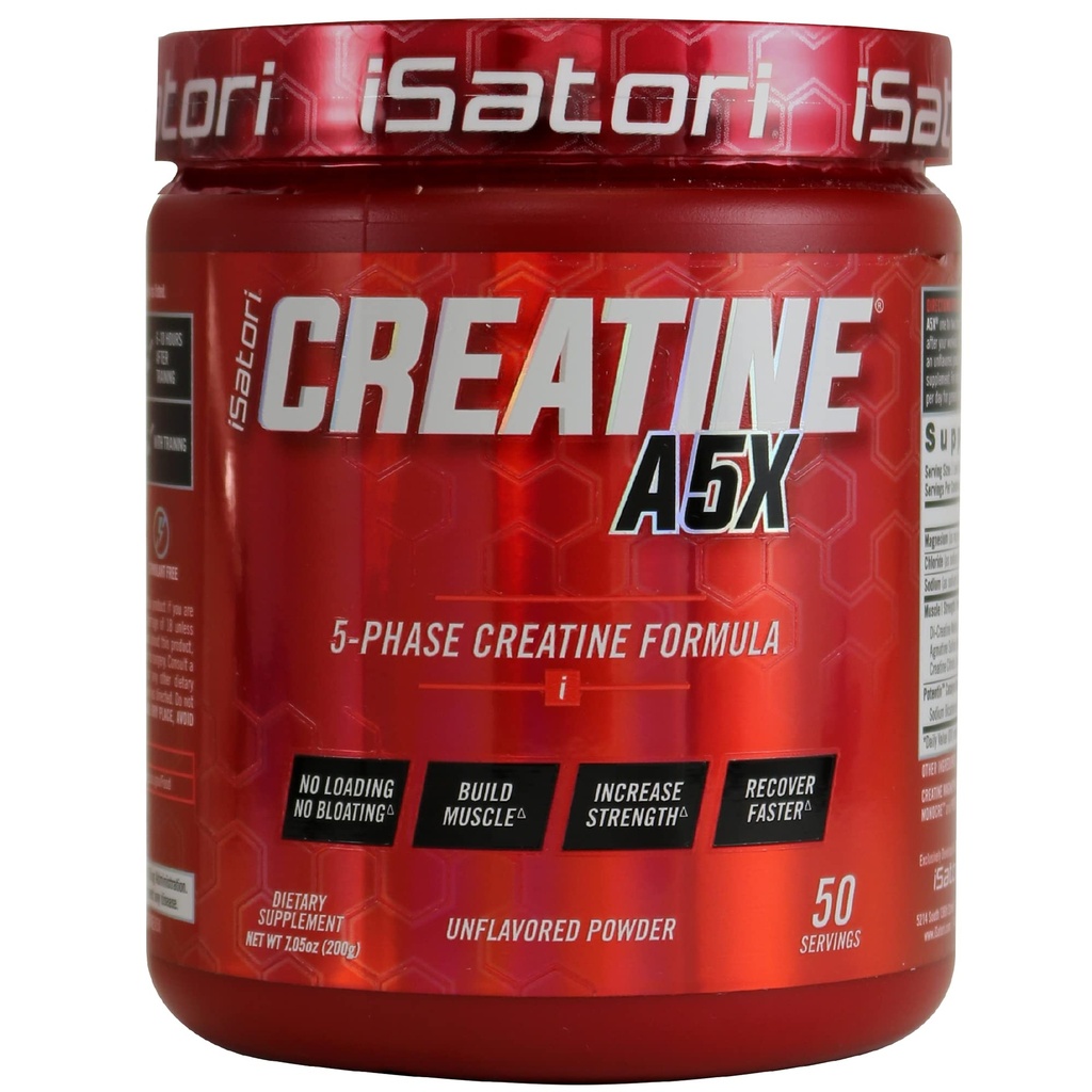 iSatori Creatine A5X עם Creatine Monohydrate & Betaine Anhydrous עבור צמיחה שרירית, כוח בניין, ושיקום - תוספת תזונתית עבור הדרכה והורדת משקל - Unflavored (50 משרתים)