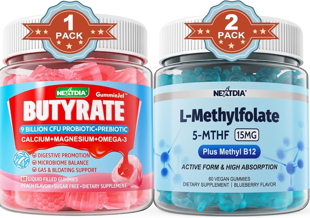 Butyrate with Probiotic + Prebiotic + Postbiotic, L-MethylFolate 15 מ"ג חניכיים
