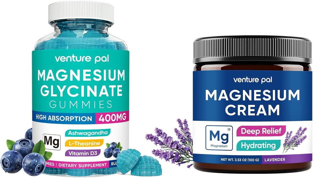 Magnesium Glycinate Gummies עם Ashwagandha, Magnesium Cream - Sleep, שריר Cramp ורגיעה
