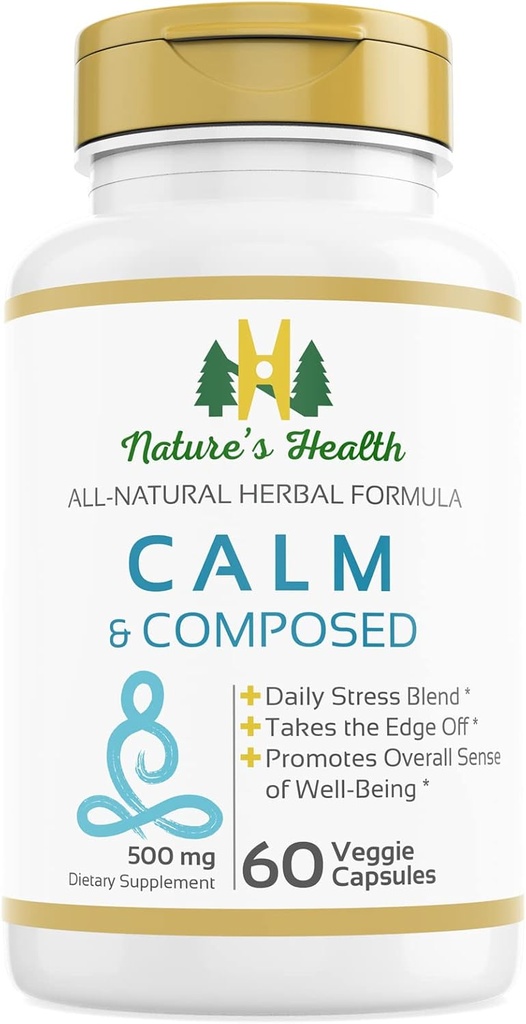 Health Calm and Composed - ולריאן Root and Passion Flower Formula - Daily Stress Relief - תוספת של 1000 מ"ג לשרת - 60 קפסולות צמחוניות