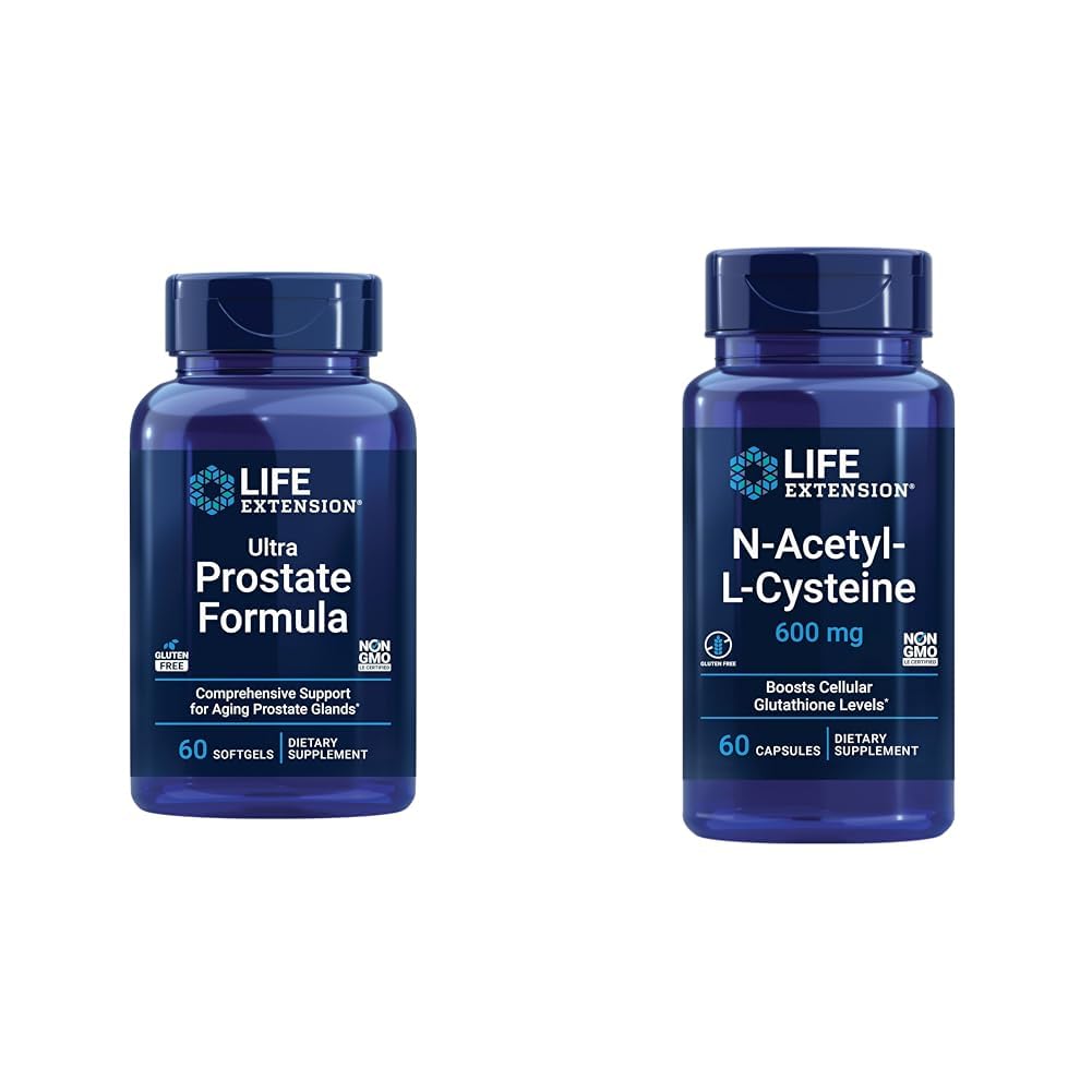 Life Extension Ultra Prostate Formula, Saw Palmetto for Men, pygeum, sting Nettle & N-Acetyl-L-Cysteine (NAC), Immune, Respiratory, Liver Health, NAC 600 מ"ג