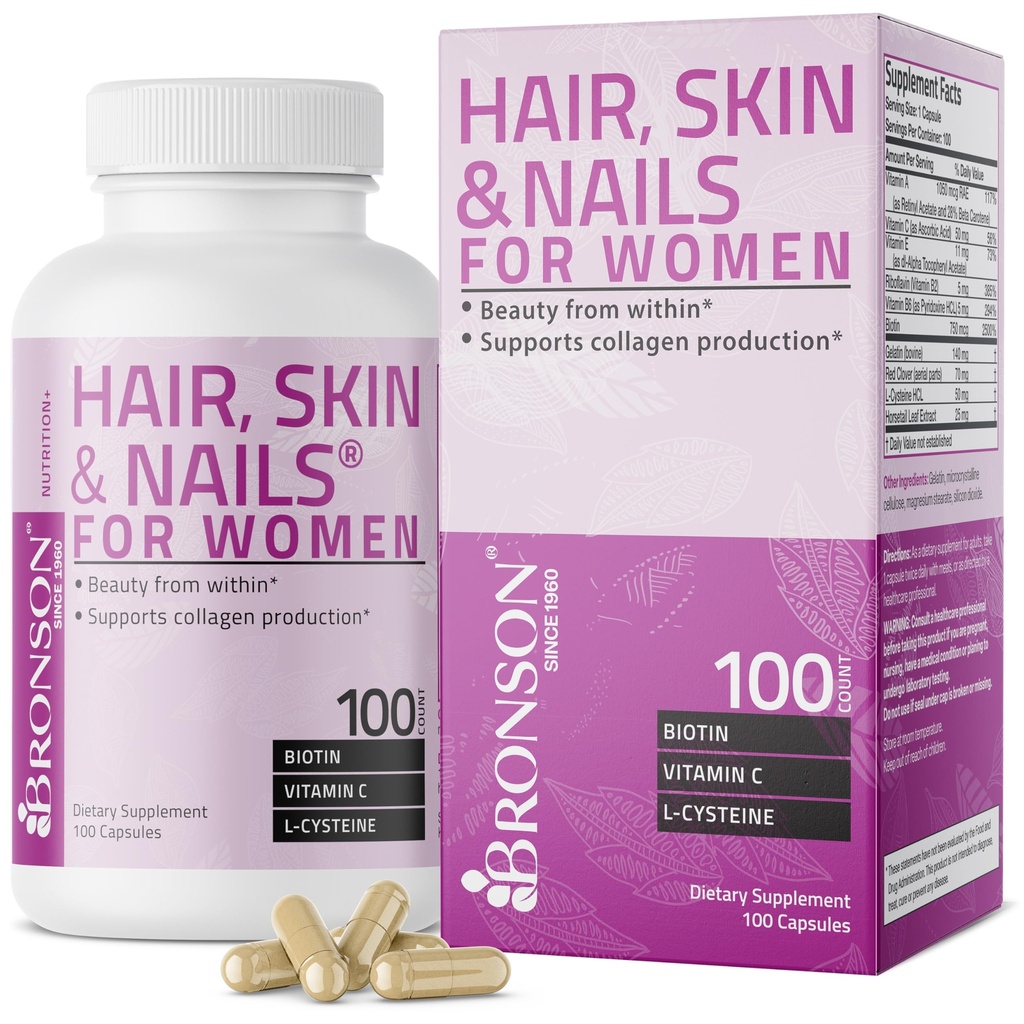 שיער ברוונסון, Skin & Nails עם תוסף ויטמין כוח נוסף עבור נשים, 100 קפסולות