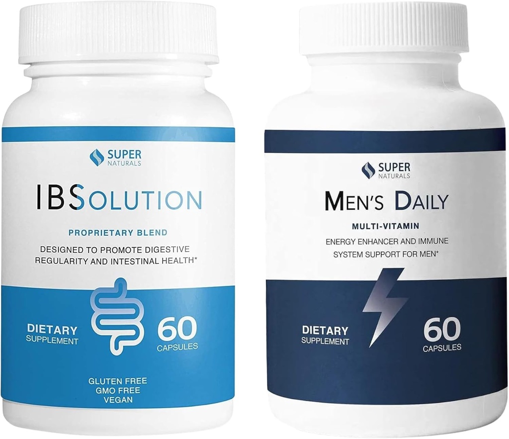 IBSolution and Men's Multivitamin Bundle - תוסף All-Natural לתמיכה בבריאות העיכול, גז, Bloating and Constipation, Immune System Support for Men - 60 קפסולות, 2Pack
