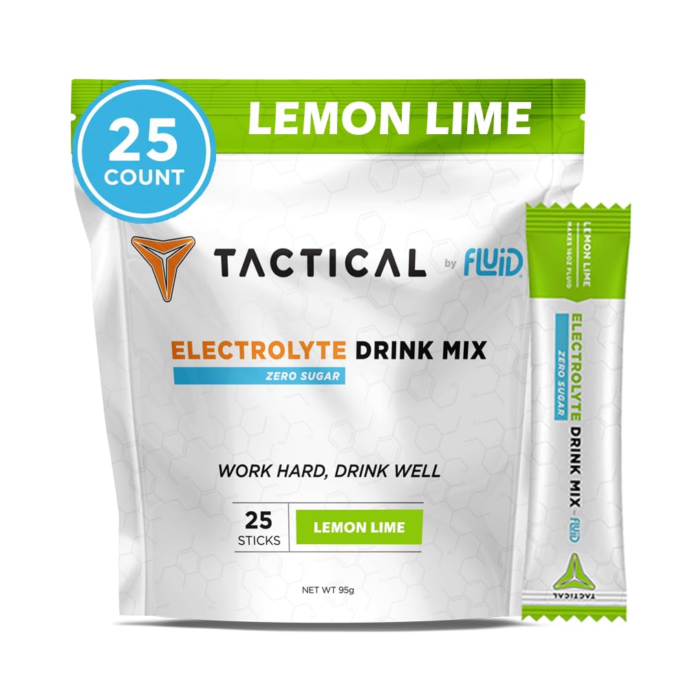 Fluid Tactical - Zero Sugar, Keto Electrolyte אבקת, hydrotion Packets, Made בארה"ב (Lemon Lime, 25 Count)