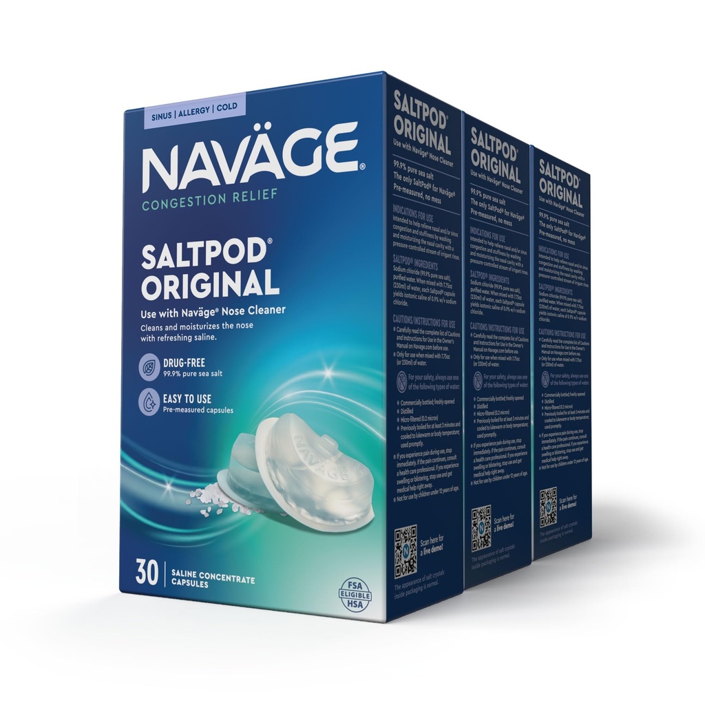 Navage SaltPod Bundle 3 30 Packs (90 SaltPods) - Navage Salt Pod Refills רק - מיועד בלעדית עבור מערכת ההנעה נישה - Sinus Rinse ו Saline Pods עבור מהיר ו Soothing הקלה הקלה הקלה