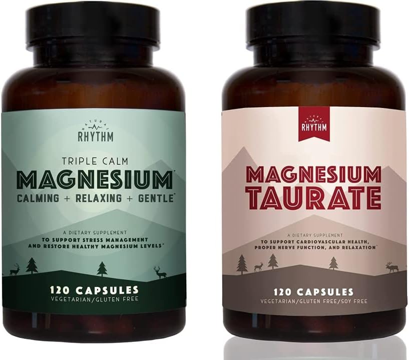יום הקצב הטבעי & Night Bundle - משולש Calm Magnesium 150 מ"ג, 120 קפסולות + Magnesium Turate 750 מ"ג (150 מ"ג של מגנזיום אלמנטרי) 120 קפסולות