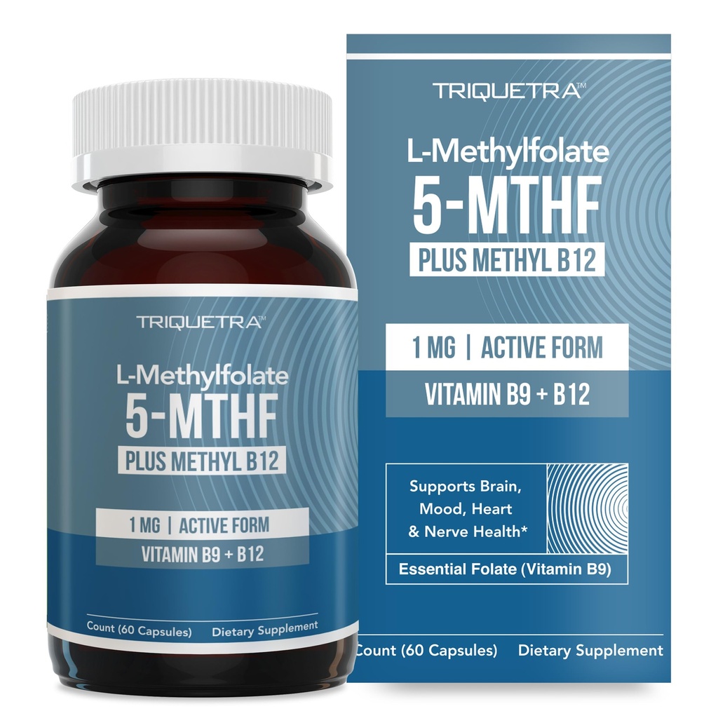 L Methyl Folate 1000 mcg Plus Methyl B12 Cofactor - Active 5-MTHF טפסים - תמיכה Mood, Methylation, Cognition - Highly Bioavailable Bioactive טפסים של ויטמין B9 & B12 (60 קפסולות - 60 משרתים)