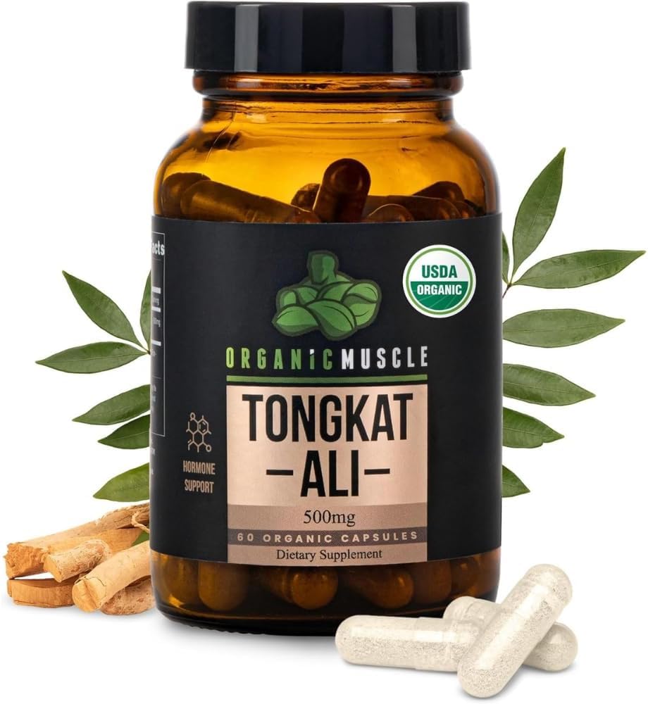 שרירים אורגני טונגקאט עלי לגברים, 500 מ"ג - Pure & Potent USDA Eurycoma Longifolia Root Supplement 60 Count - Wild Grown Men's Health הורמון תמיכה עבור ביצועים זכרים, Drive & Energyzer
