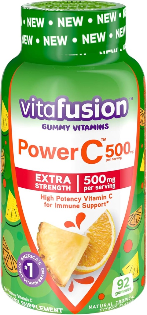 Vitafusion Chewable Calcium & ויטמין C Gummy ויטמינים, פירות פירט, 100 Count & Tropical Citrus Ciplored, 92 Count Count