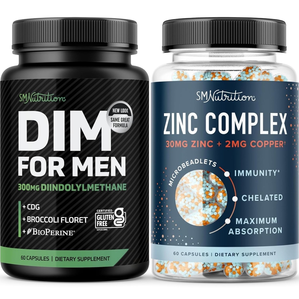 טסטוסטרון Zinc Complex & 300mg DIM תוספת לגברים עבור Estrogen Metabolism ותמיכה טסטוסטרון | Microbeadlet Zinc תוסף (60 משרתים) עם DIM Complex for Men (60 משרתים)