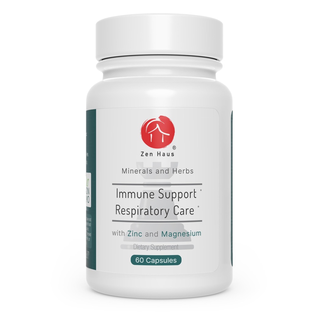 Zen Hausrepiratory ו- Immune Supplement - Elderberry עם Zinc, Quercetin, Magnesium Glycinate / Taurate, Echinacea, אוליבטה פלט, Lysine, Leucine, Cystein, Melatonin (60 קפסולות)