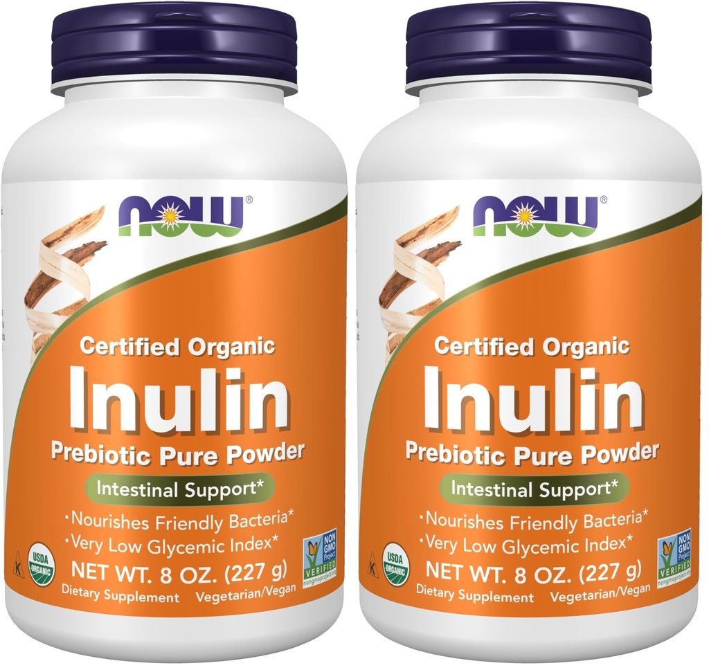 עכשיו תוספי מזון, Inulin Prebiotic Pure אבקה, אורגני מוסמך, Non-GMO Project מאומתים, תמיכה משפטית *, 8-Ounce (Pack of 2)