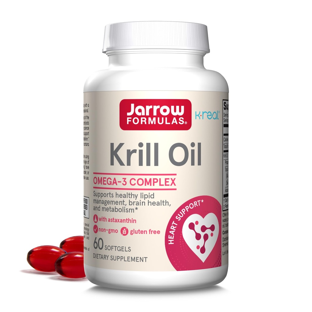Jarrow Formulas קריל שמן - Phospholipid אומגה 3 מורכב עם Astaxanthin - 60 Softgels - 30 לשרתים - תמיכה Lipid Management, Metabolism, Brain & Heart Health - EPA & DHA -ten Free - Non-GMO - Non-GMO