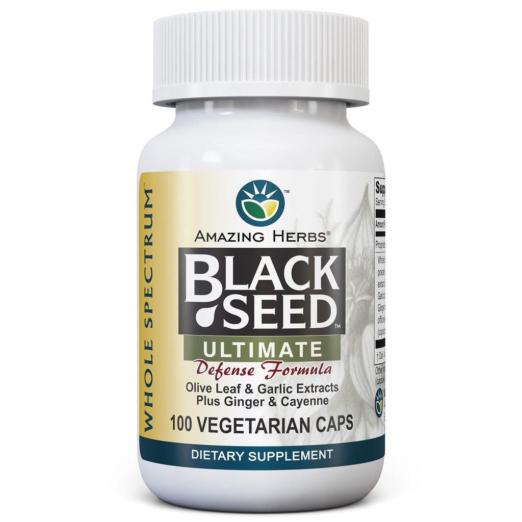 מדהים Herbs Whole Spectrum Black Seed Ultimate, קפסולות צמחוניות - אוליב Leaf & Garlic Extracts Plus & Cayenne, Gluten Free, Non GMO, טבעוני - 100 Count Count