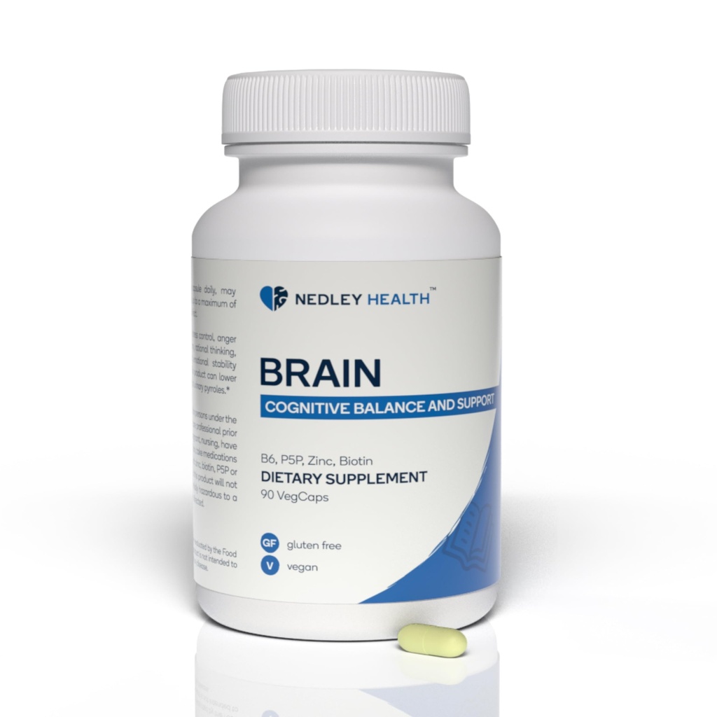 Brain - Balanced Neurotransmitter Supplement - Zinc, B6, Biotin for Cognitive Function - 90 Veggie כמוסות (Brain)