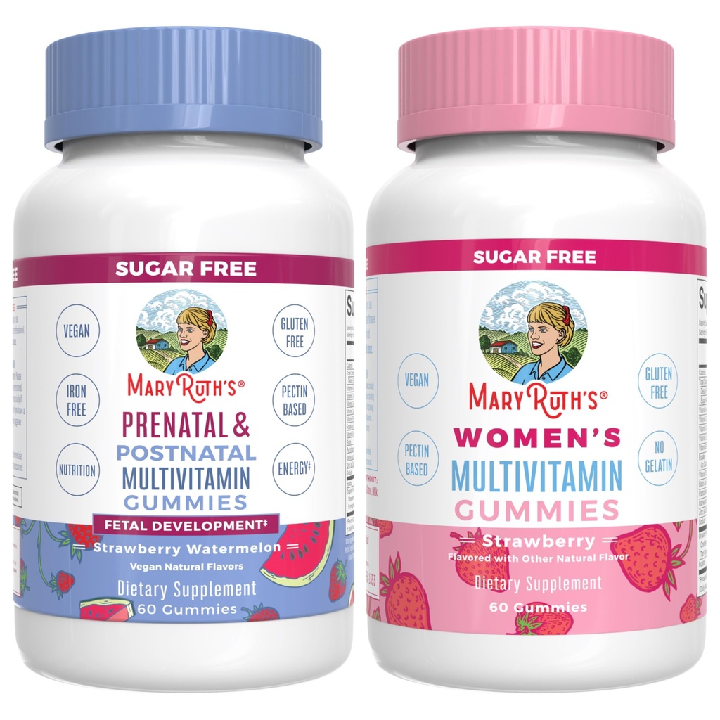 MaryRuth Organics Prenatal Multivitamin Gummies (Strawberry) & Women's | USDA אורגני | ויטמינים להנקה, יופי, ואינטימיות | טבעוני, No Gelatin