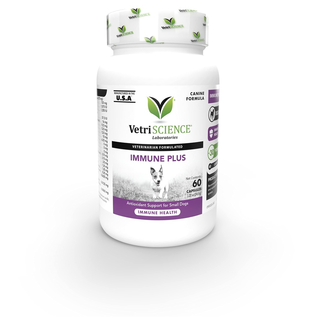 VetriScience Immunity Health Easy-Open קפסולות, Immune Plus תוסף עבור כלבים קטנים, Cell Advance Immune and Allergy Support with Antioxidants, Hypoallergenic Formula, Count 120