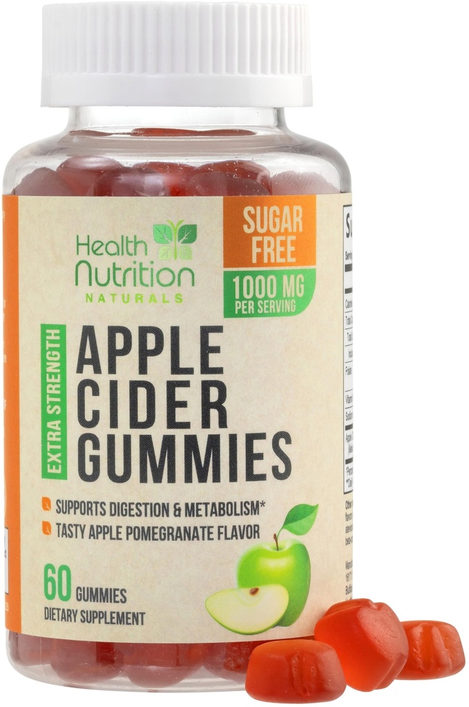 Apple Cider Vinegar Gummies 1000mg - Max Power Sugar Free ACVmy ויטמינים, תומך Metabolism & Energy, Keto Friendly, ויטמין B12, Gelatin-Free, Gluten-Free, טבעוני & non-GMO - 60 מסטיקנים