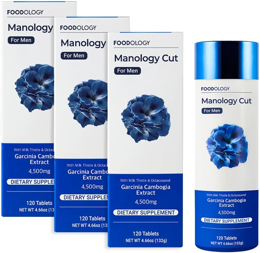 FOODOLOGY Manology Cut (Pack of 3360 Tablets, 180 משרתים במשך 60 ימים) - איזון גוף, שיפור Endurance & Liver Health Support Garcinia Cambogia (HCA), חלב Thistle Octacosanol