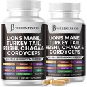 Lions Mane תוספת תמיכה קוגניטיבית, Immune בריאות עם טורקיה Tail 20in1 Mushroom Reishi Cordyceps Chaga עם Marshmallow Root - 120 Count
