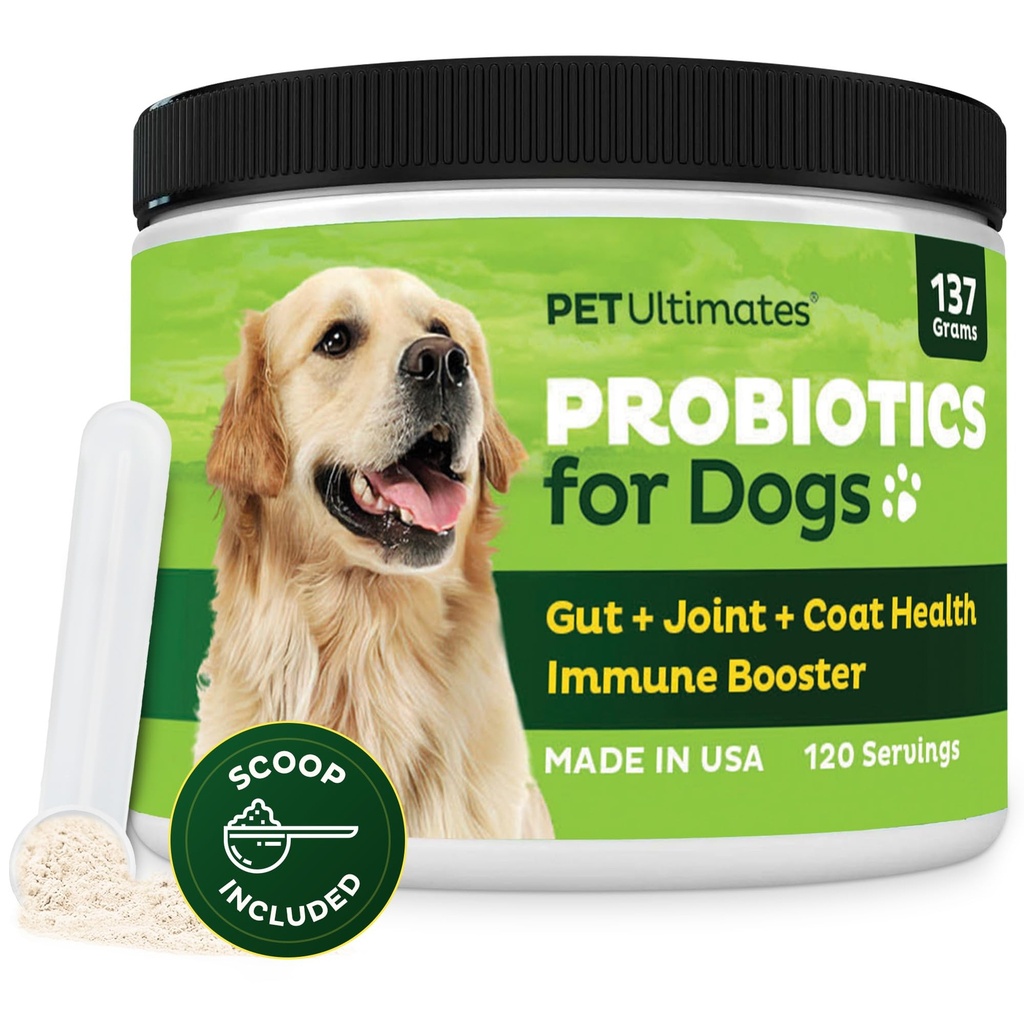 Pet Ultimates Probiotics for Dogs - 22-Species Dog Probiotics for Digestive Support & Antibiotics Recovery - Skin and Coat Supplement, Enhances Vitality - Dog Health Supplies (1 Pack)