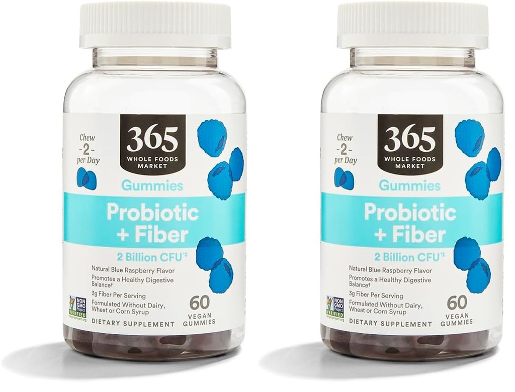 365 על ידי Whole Foods Market, חניכיים Probiotic סיבים 2 ביל Blue Raspberry, 60 Count (Pack of 2)