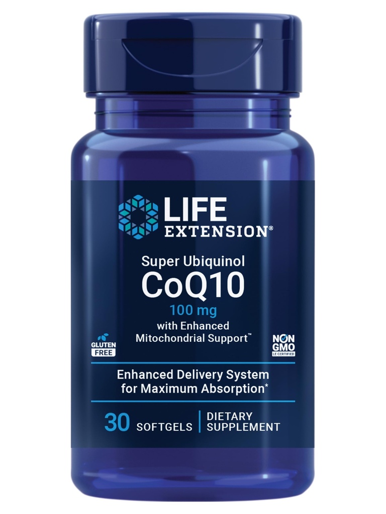 Life Extension Super Ubiquinol CoQ10 עם תמיכה מוגברת Mitochondrial TM, Heart Health Supplement, מקסימום Absorption, 100 מ"ג, Non-GMO, Gluten-Free, 30 Softgels