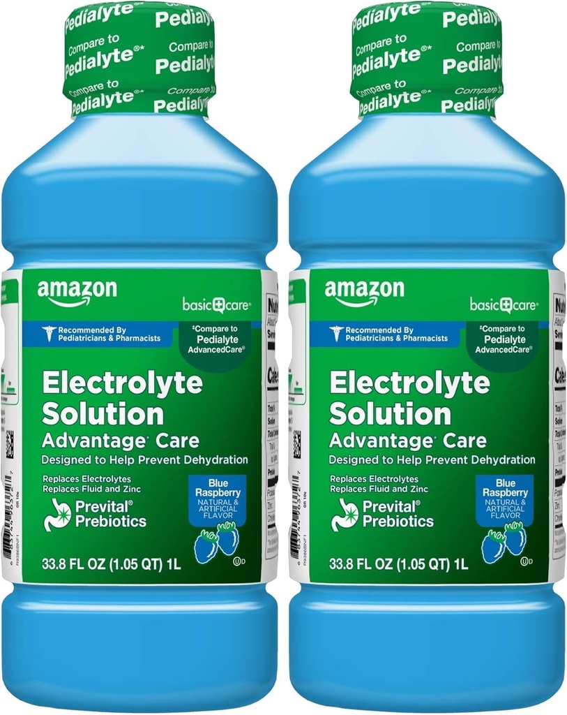 פתרון אלקטרוליטי בסיסי טיפול עם PreVital Prebiotics, Blue Raspberry, נועד לעזור למנוע התייבשות, להחליף אלקטרוליטים, Fluid ו Zinc, 33.8 floz (Pack של 2)