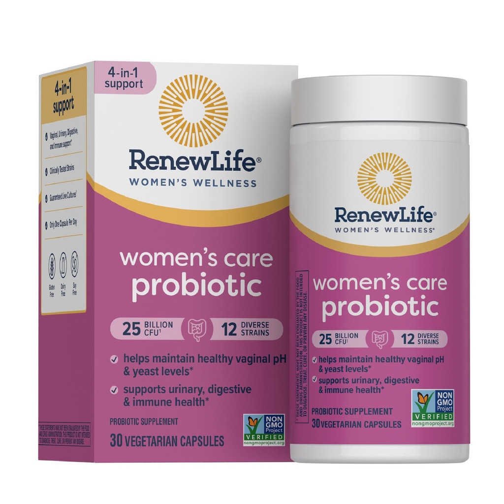 Renew Life Women's Probiotic כמוסות, תומך ב- pH Balance לנשים, Vaginal, Urinary, Digestive ו- Immune Health, L. Rhamnosus GG, חלב, סויה וגלוטן חינם, 25 מיליארד CFU - 30 Ct-Ctttt-Ctt.