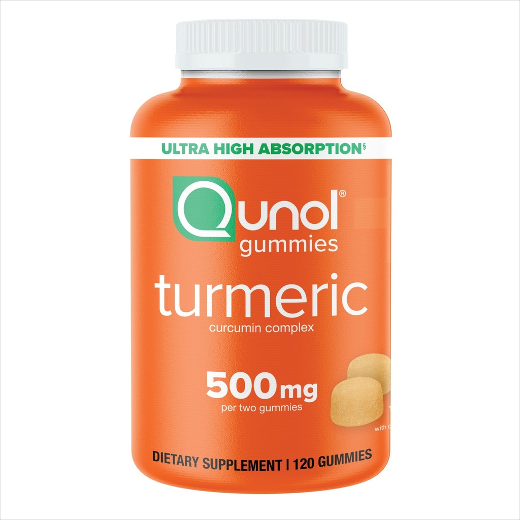 Qunol Turmeric Gummies, חניכיים עם 500 מ"ג Turmeric Curcumin, תוסף תמיכה משותף, Ultra High Absorption Tumeric Curcumin, טבעוני, Gluten Free, 2 חודשים אספקה, 120 הרוזן