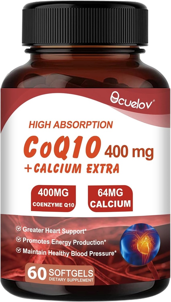 CoQ10 400 מ"ג קפסולות, Coenzyme Q10 High Absorption תוספים | Heart Supports & cell Energy Production Supplement, No Milk, No Gluten - 60 קפסולות (30  משרת)