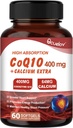 CoQ10 400 מ"ג קפסולות, Coenzyme Q10 High Absorption תוספים | Heart Supports & cell Energy Production Supplement, No Milk, No Gluten - 60 קפסולות (30  משרת)