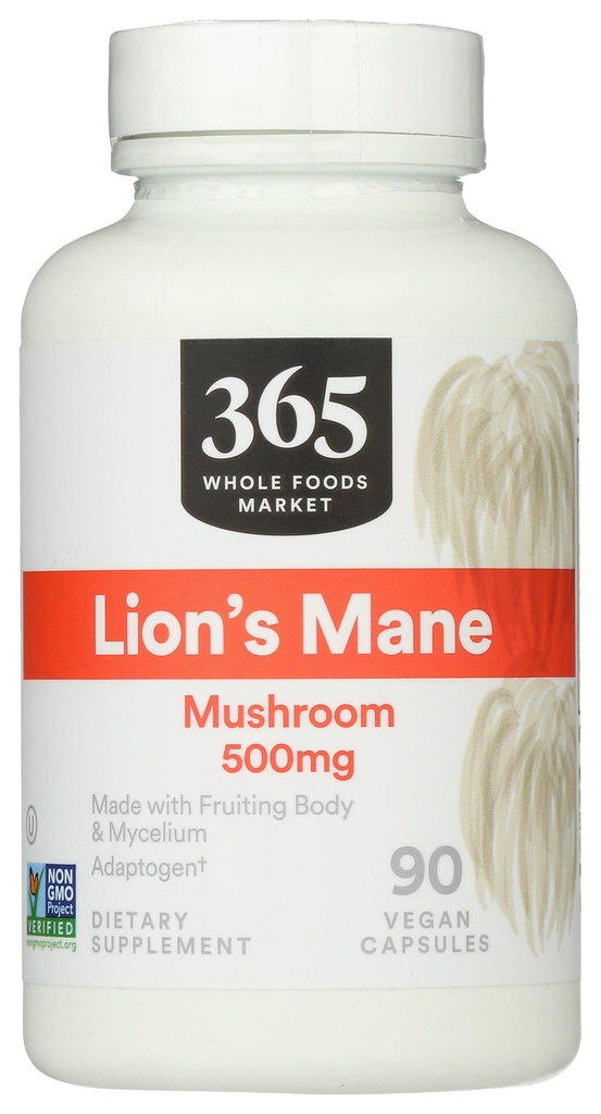 365 על ידי Whole Foods Market, Lion's Mane Mushroom 500mcg, טבעוני, 90 Count
