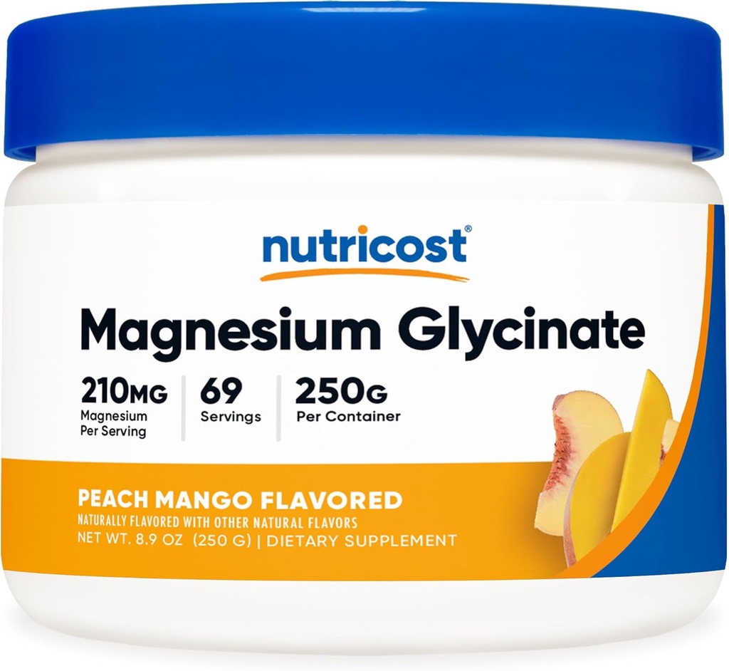 אבקת מגנזיום Glycinate (Peach מנגו, 250 גרמים) - Magnesium Glycinate (כמו Bisglycinate)
