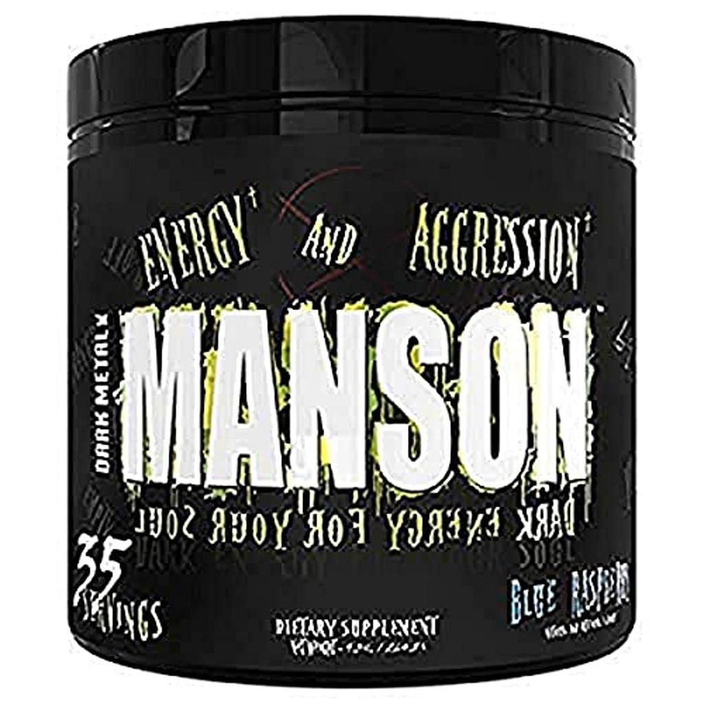DARK METAL Inc. Manson High Stim Pre Workout אבקת, אנרגיה פוקוס כוח, טעון עם Betaine L-Carnitine Caffeine Infinergy, 35 Srvgs, Blue Raspberry