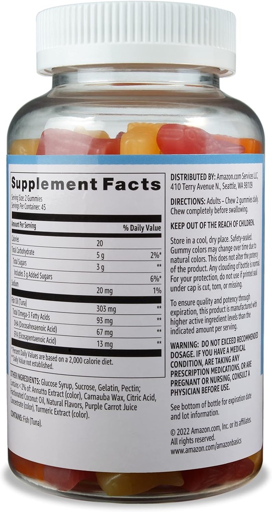 יסודות שמן דגים 303 מ"ג, לימון, אורנג ' & Strawberry-Banana Flavors, 90 חניכיים (2 לשרת), EPA ו DHA-3 חומצות שומן (לשעבר Solimo) (Pack of 2)