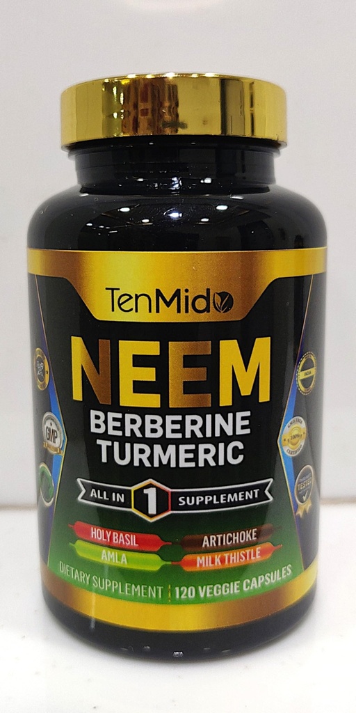 Neem Leaf תוסף - 8in1 פורמולה - בשילוב עם Berberine, Turmeric, Holy בזיל, Amla, Artichoke, Milk Thistle, ו Black Pepper - Immune Support - 120 קפסולות עבור 4 חודשים אספקת מזון