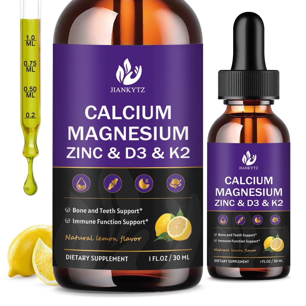 (2 Pack) Calcium Magnesium Zinc Liquid Drops for Women and Men - Bone & Dental, Immune Support, Liquid Calcium Supplement with Magnesium Glycinate, ויטמין C3 K2 B6 ו- Sea Mos.