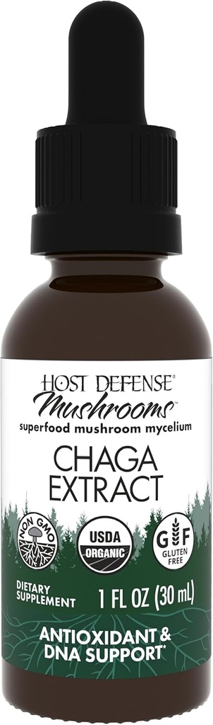Host Defense Chaga Extract - Immune System Support Supplement - Chaga Mushroom for Antioxidant Activity Support - תוספי מזון נוזלי Mushroom - 1 fl oz (30 משרתים)