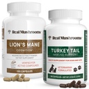 Real Mushrooms Lions Mane for Humans (120ct) וטורקיה Tail for חיות מחמד (90ct) - Bundle for Cognition and Immunity - טבעוני, Non-GMO, Grain-Free, Gluten-Free Mushroom לחלץ קפסולות.