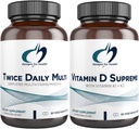 עיצוב בריאות Multivitamin + ויטמין D / K תוסף Bundle - פעמיים Daily Multi (60 קפסולות) עם ויטמין D העליון (60 קפסולות) 5000 IU ויטמין D3