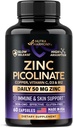 Zinc Picolinate 50 מ"ג - תוספת Zinc עם Copper, ויטמין D3 & B12 - Stomach Friendly - שחרור איטי - תמיכה כספית ובריאות העור - High Absorption with BioPerine & ויטמין C - 60 קפסולות