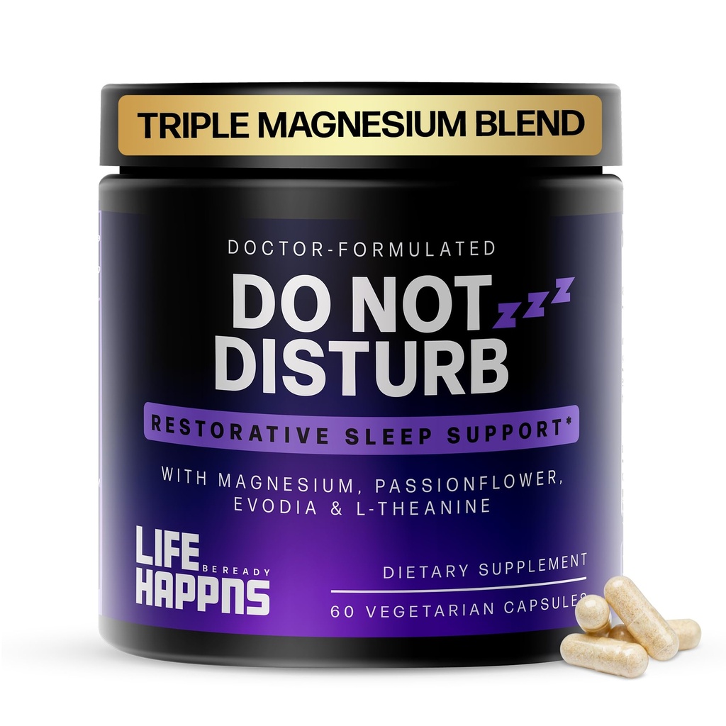 Life Happns אינם מפריעים Sleep Aid למבוגרים טבעיים עם L-theanine, Magnesium, Passion Flower & Evodia פירות for Restorative Sleep Melatonin-Free, non Habit-forming, 60 קפסולות