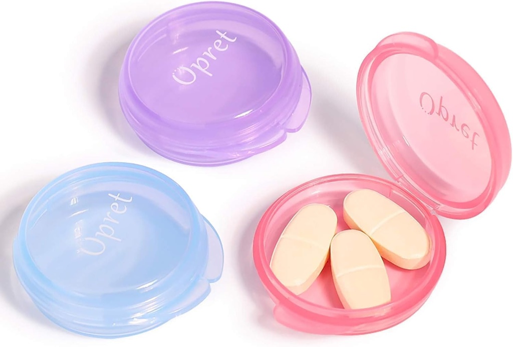 Opret Small Pill Box (3 Pcs), ערכת גלולה חמודה עבור Pocket Purse briefcase Travel Pills Box Storage Container Earplug Case (Rose & Blue & Purple)