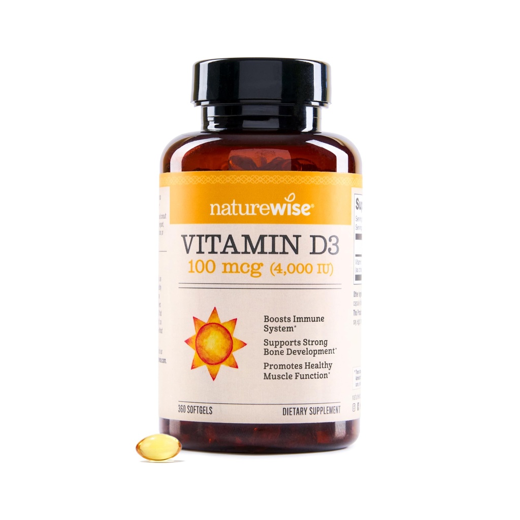NatureWise ויטמין D3 4000iu (100 mcg) 1 שנים אספקה עבור תמיכה בחיסון, תפקוד שרירים בריא, בריאות העצם - non-GMO, Gluten-Free ב שמן זית אקסטרה אורגני (Mini Softgel), 360 Count