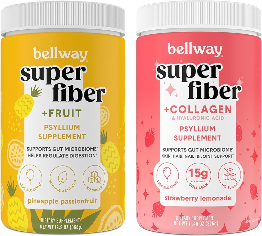 Bellway Super סיבים אבקה + פירות, Pineapple Passion פירות Super סיבים אבקת + Collagen, Strawberry Lemonadeade