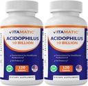 Vitamatic 2 Packs Acidophilus Probiotic - 10 מיליארד CFU - 120 טבליות - 5X Potency - Daily Probiotic תוסף, Supports Digestive Health (240 טבליות)