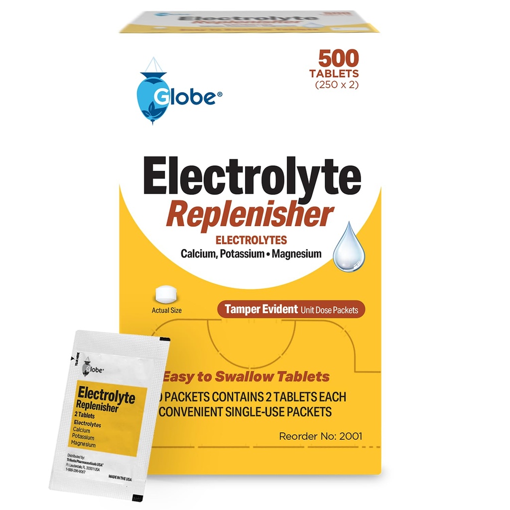 Globe Electrolyte Fit Tablets for Rapidtion & Exercise Recovery (500 טבליות, 250 חבילות של 2) עבור ספורטאים, Hiking & ספורט, חבילות נסיעות עם מפתח חומרים מזינים עבור אישור אופטימי
