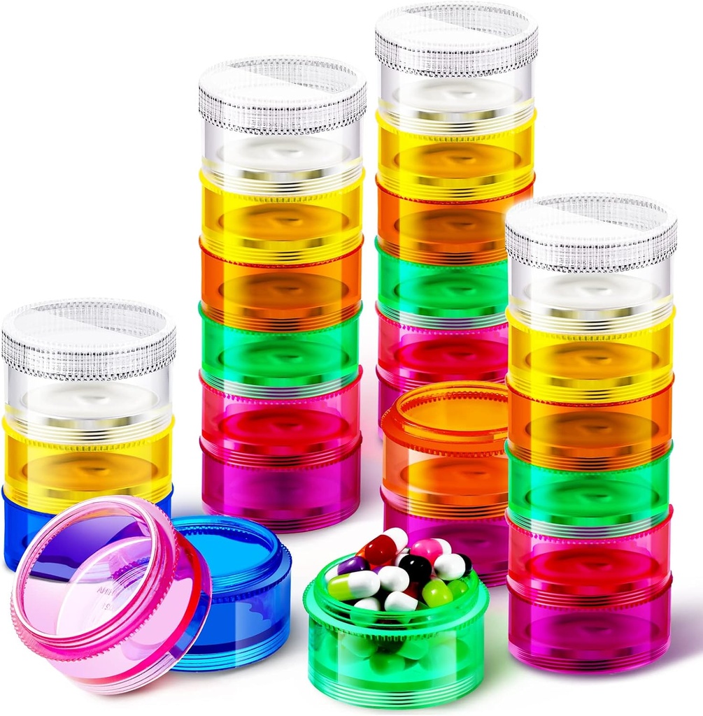 Sieral 7 Days Stackable Pill מארגן 7 השוואתיות של Round Pill Boxes Tower Weekly ויטמין Individual Storageers Containers Travel Cases with Lids for Medicines, ויטמינים ותוספים (4 Sets)