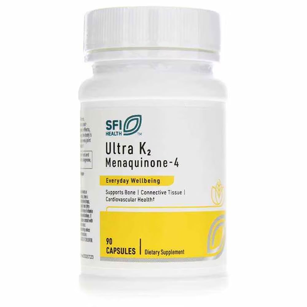Klaire Labs SFI Health Ultra K2 Menaquinone - 4 - ויטמין K2 תוספת עם 15 מ"ג של ויטמין K2 MK4 עבור קפסולה - תמיכה העצם & Cardiovascular Health - Hypoallergenic & Vegan ויטמין K (90 קפסולות)